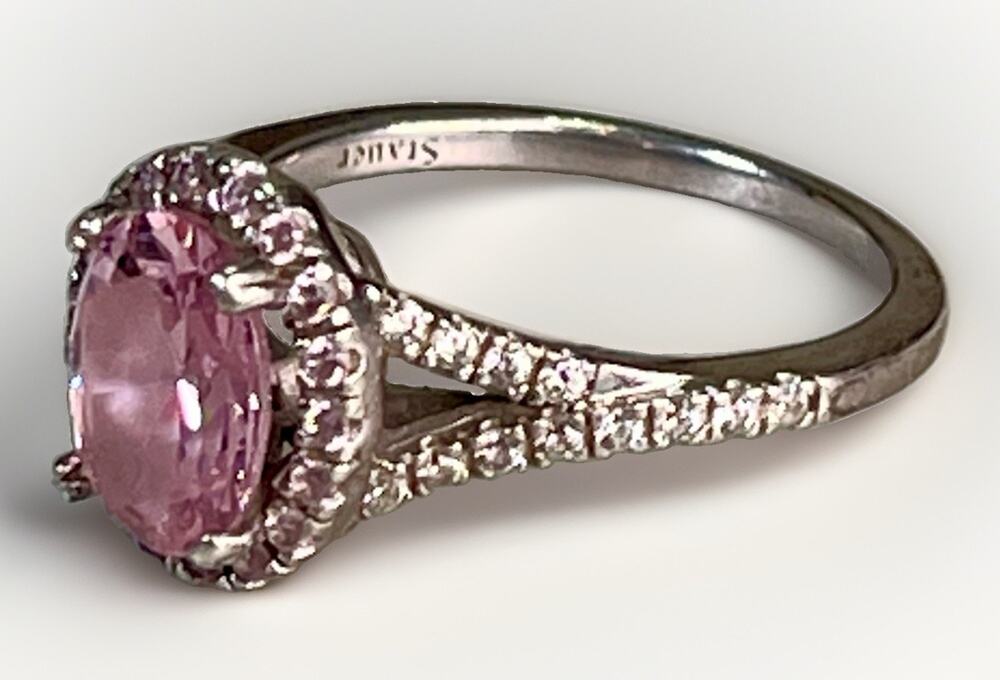 STAUER Pink CZ Gemstone Diamond Halo Sterling Silver Ring 925 Women's Engagement